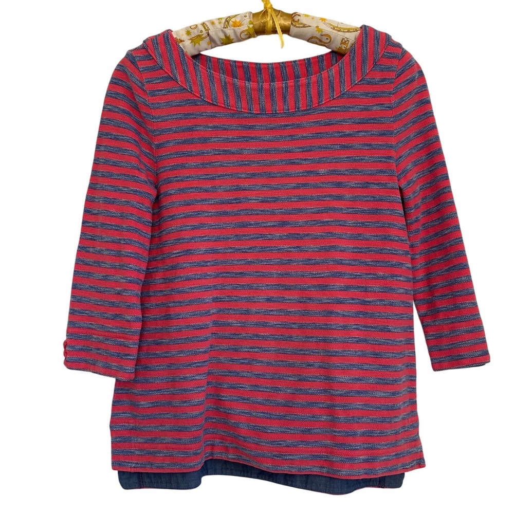 Talbots 3/4 Sleeve Nautical Boatneck Blouse Womens Sz M Petite Striped Tunic Top